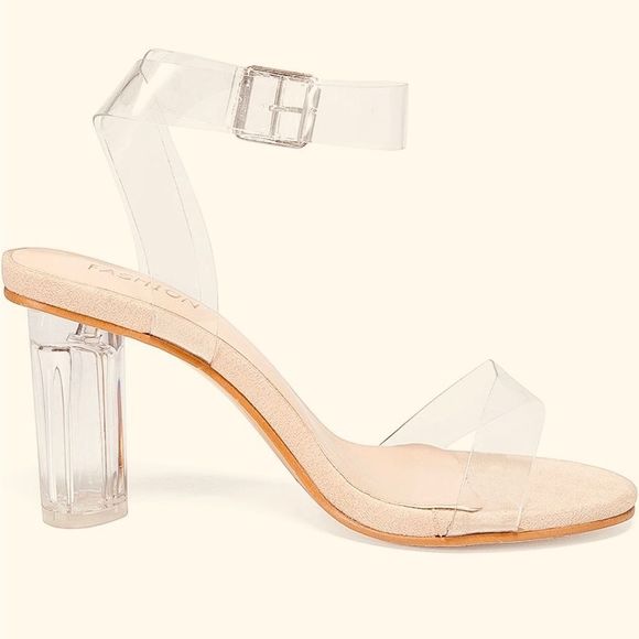 icker Shoes - Women's Clear Heeled Sandals Ankle Strap Block Chunky High Heel Open Toe Sandals